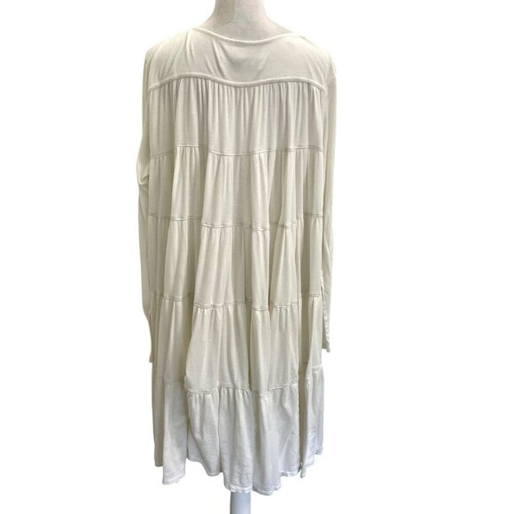 Free People Tiered Button Front Long Sleeve Mini Dress Boho White size Large - Picture 6 of 10
